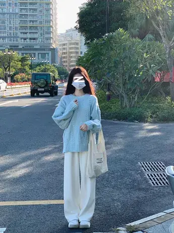 软糯麻花毛衣女春秋宽松慵懒温柔风日系复古小众设计感针织衫上衣图片