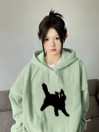 连帽卫衣女春秋薄款美式复古多巴胺穿搭小个子外套上衣oversize潮图片