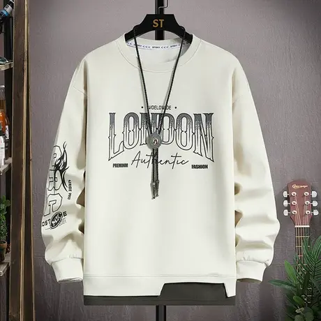 假两件卫衣男春秋款休闲宽松圆领长袖t恤男生春季字母印花上衣服商品大图