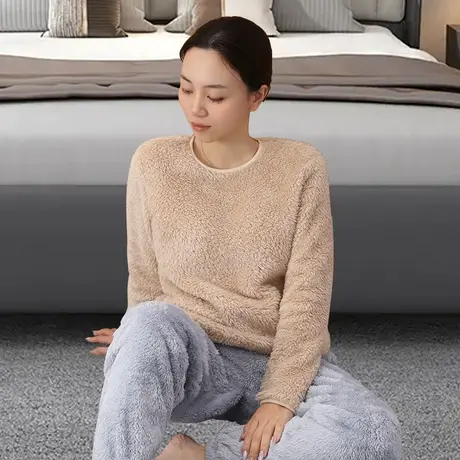 珊瑚绒睡衣女上衣单件套头圆领加厚冬天商品大图
