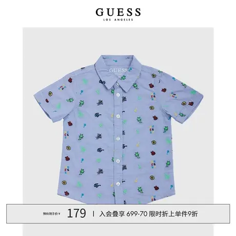 【38上新季】GUESS童装男童小清新复古刺绣印花短袖衬衫图片