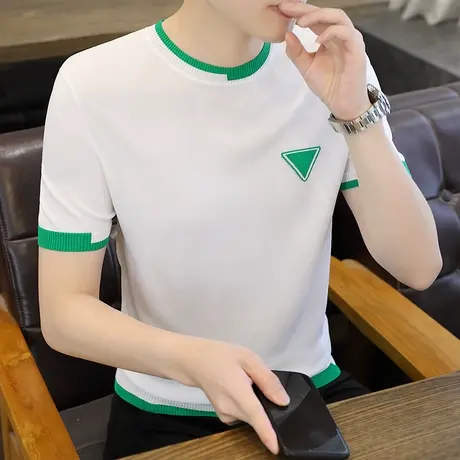 夏季冰麻短袖t恤男时尚潮流修身韩版青年潮牌打底体恤上衣男装图片