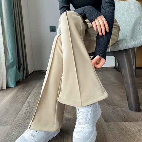 港风高级感微喇马蹄裤女春秋新款高腰休闲修身显瘦垂感拖地喇叭裤商品大图