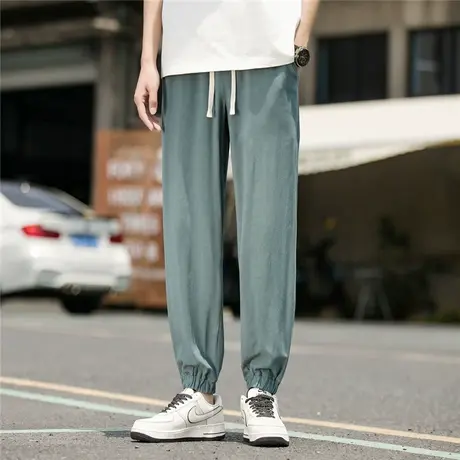 男生裤子春秋款棉麻长裤潮牌秋季运动亚麻男裤束脚休闲九分裤男士商品大图