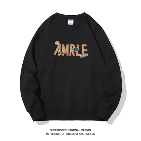 小众设计感美式复古潮流字母印花卫衣男春秋款青少年宽松休闲上衣图片