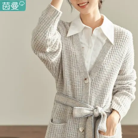 茵曼官方旗舰店女装2022秋冬新款经典宽松开衫V领长袖毛衣外套图片