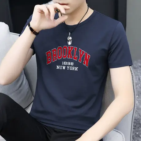 莫代尔t恤男士短袖夏季冰丝凉感速干上衣服潮牌印花体恤圆领半袖商品大图