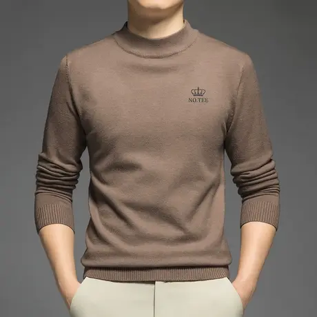 男士半高领毛衣秋冬季针织衫保暖内搭中领打底衫线衣潮流印花毛衫图片