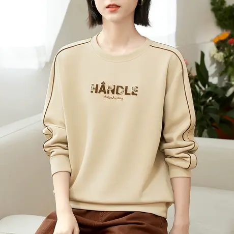 宽松圆领卫衣女2023年新款时髦绣字百搭上衣春秋季薄款外套长袖衫图片