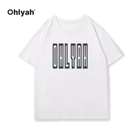 Ohlyah青春简约纯色字母印花圆领棉新款短袖T恤女Oversize打底衫图片