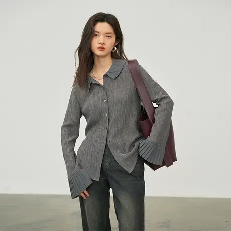 omont蛋挞家 复古娃娃领衬衫女2023秋季新款小众别致设计感衬衣图片