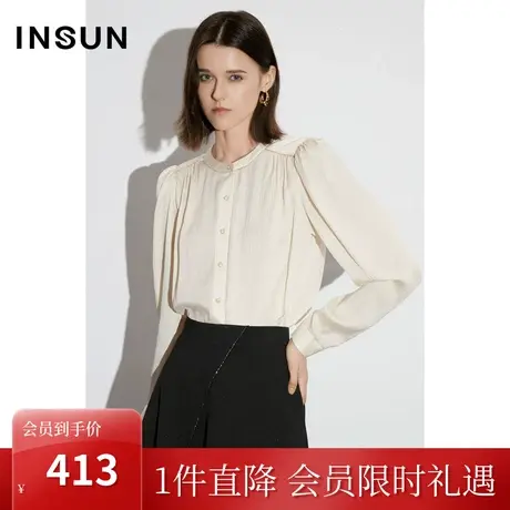 恩裳COVER2023早春新款泡泡纱肌理感微弹通勤羊腿袖百搭衬衫上衣图片