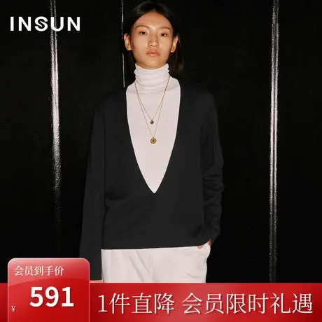 恩裳COVER2023年秋装新款简约老钱风深V开衫四平组织随性针织上衣图片