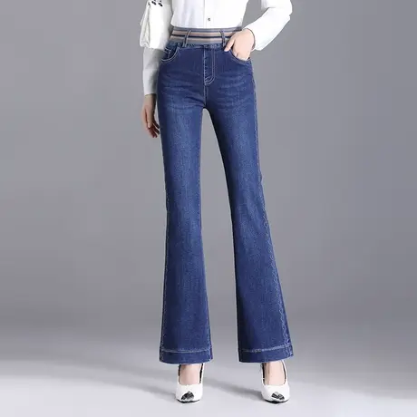 松紧腰牛仔裤女2023春季新款通勤修身微喇叭裤显瘦垂感休闲马蹄裤图片