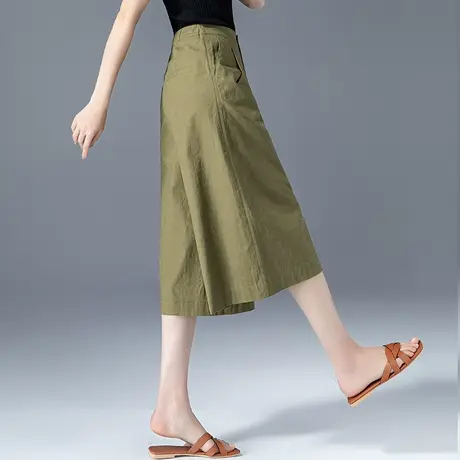 八分亚麻阔腿裤女夏季薄款棉麻裤子休闲女裤直筒高腰裙裤七分裤夏商品大图