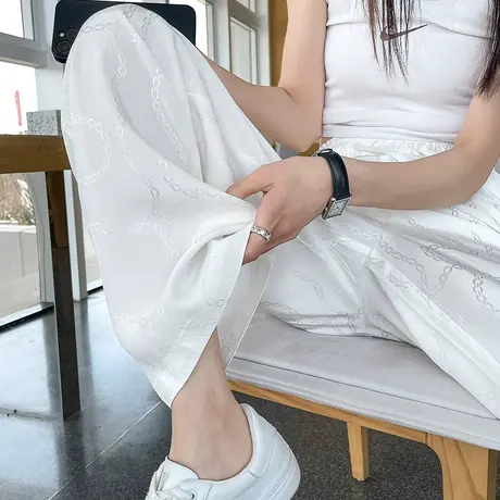 白色提花阔腿裤女春夏2023年薄款高腰垂感直筒显瘦防晒休闲拖地裤商品大图