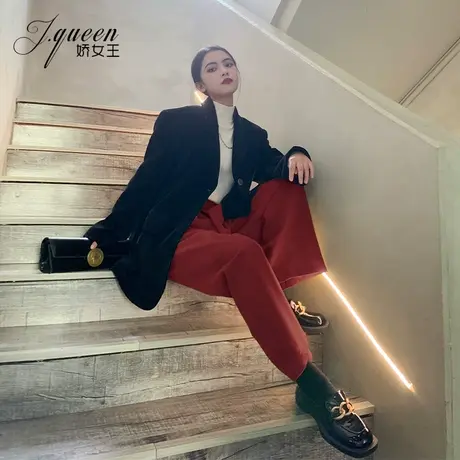 灯芯绒高腰阔腿裤女2023秋季新款复古宽松显瘦休闲垂感条绒直筒裤商品大图