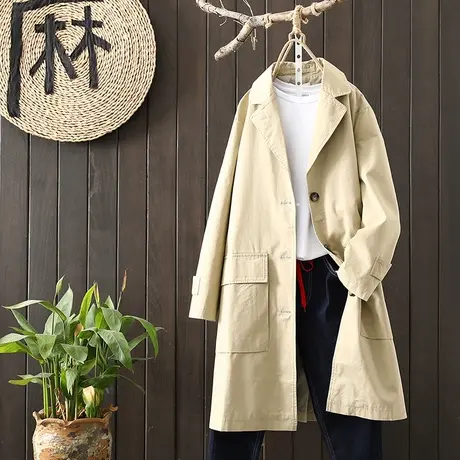 枫谜2020年秋装新款文艺韩版中长款风衣女宽松显瘦西装领大衣外套图片