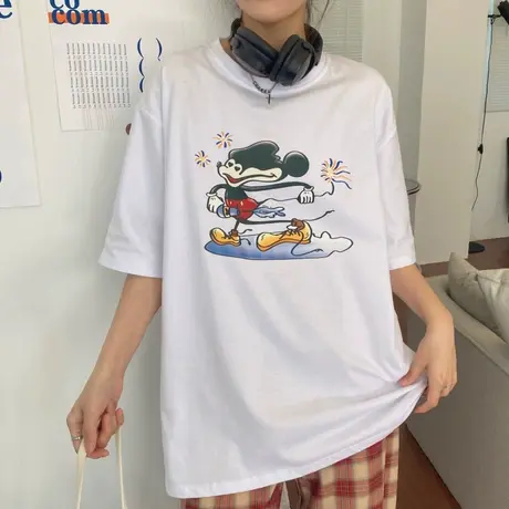 纯棉短袖t恤女夏2021宽松韩版半袖设计感小众chic港味上衣服ins潮图片