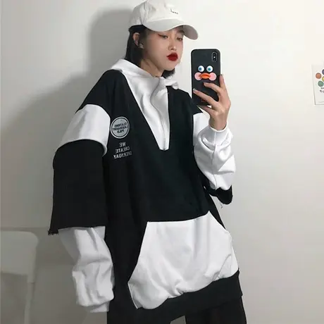 日系古着卫衣女2020初秋薄款宽松韩版潮ins原宿bf慵懒风上衣外套商品大图