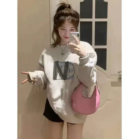 美式复古hiphop卫衣女2023春秋薄款宽松oversize慵懒风小个子外套商品大图