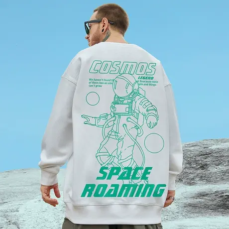 国潮oversize港风圆领卫衣男潮牌ins潮流大码男装秋冬季加绒无帽商品大图