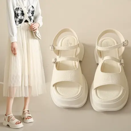 韩国新款超火皮带扣凉鞋女粗跟防滑时尚百搭小个子夏季复古罗马鞋图片