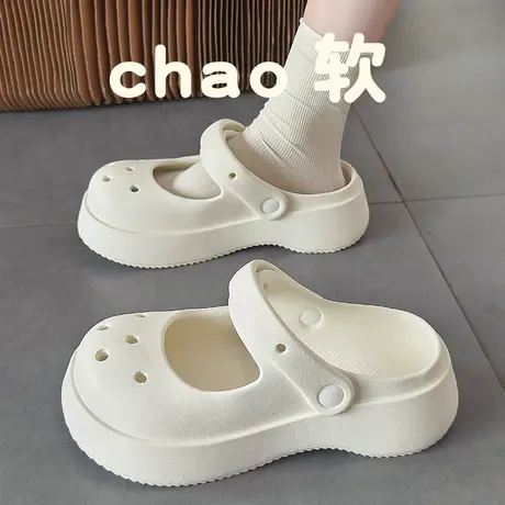 洞洞鞋女夏季洛丽塔增高厚底沙滩包头大头玛丽珍半拖鞋女夏天外穿商品大图