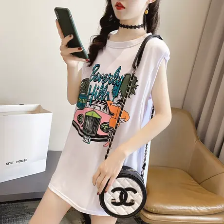 纯棉无袖T恤女装宽松2024年新款早春款春装夏季爆款中长款打底衫商品大图