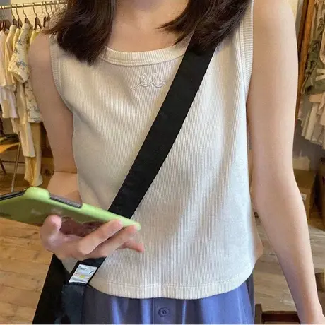 小吊带背心女夏外穿内搭法式别致打底衫白色宽带工字螺纹美背上衣商品大图