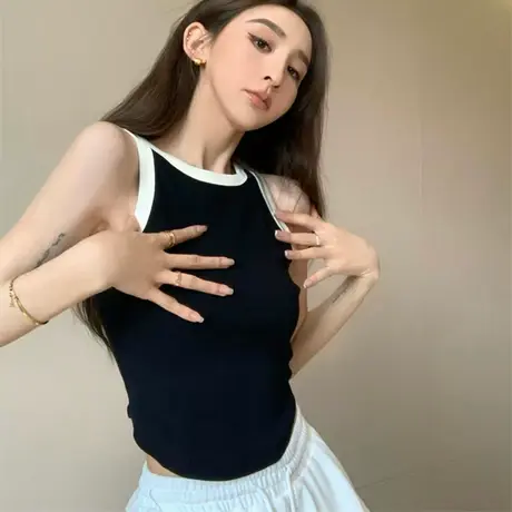德绒保暖吊带小背心女装初秋冬内搭工字针织无袖设计感打底衫上衣商品大图