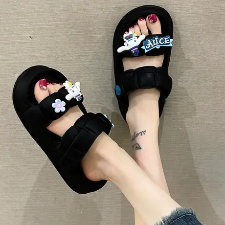 凉鞋女夏季卡通可爱大耳狗厚底防滑网红外穿踩屎感沙滩两穿凉拖鞋图片