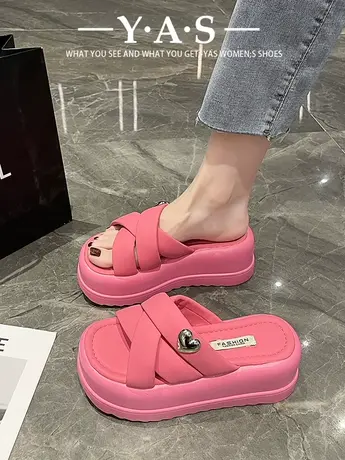 网红拖鞋女秋外穿小众高级感2024新款黑色超火增高厚底凉拖沙滩鞋图片