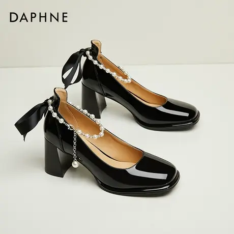 Daphne达芙妮 小个子穿搭~粗跟玛丽珍女鞋浅口一字扣仙女高跟单鞋商品大图