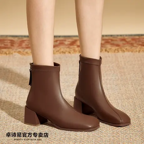 卓诗尼韩系小短靴女2022年春季高级感韩式洋气今年流行的瘦瘦靴商品大图