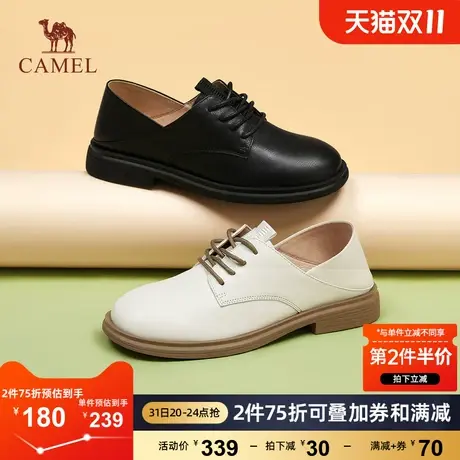 骆驼女鞋2023春季新款英伦小皮鞋复古乐福鞋女平底休闲真皮单鞋女图片