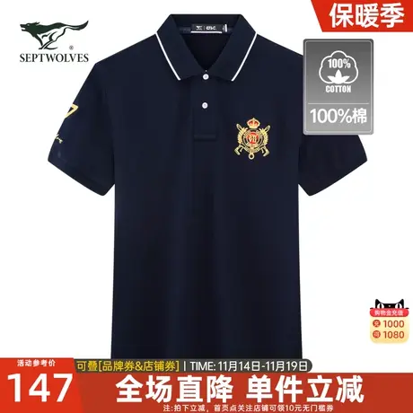 七匹狼男装t恤短袖翻领Polo衫2023年夏季新款纯棉休闲刺绣男士潮图片