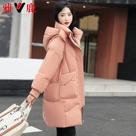雅鹿连帽羽绒服女中长款2022冬季新款休闲宽松白鸭绒时尚百搭外套商品大图