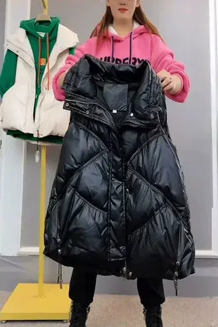 欧洲站羽绒棉马夹女2023年秋冬新款宽松韩版黑色抽绳外穿无袖坎肩商品大图