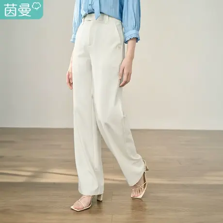 【商场同款】茵曼休闲直筒裤子2023秋季女装新款松紧中高腰长裤商品大图