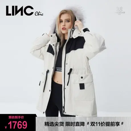 LINC金羽杰羽绒服女2023年冬新款短款毛领女款派克服专柜断码清仓商品大图