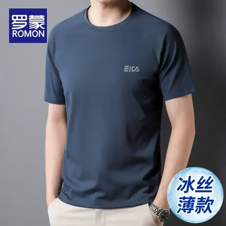 罗蒙短袖恤t男款圆领跑步运动速干衣夏季男士冰丝休闲半袖体恤衫商品大图