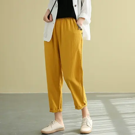 DZA 宽松直筒棉麻裤子女显瘦哈伦裤休闲萝卜裤2022新款亚麻九分裤图片
