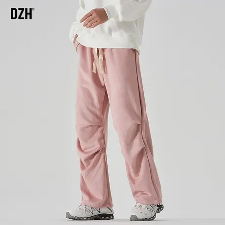 男士麂皮绒休闲裤子男秋季小众设计感2023新款褶皱伞兵裤直筒长裤图片