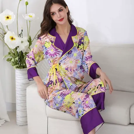 睡衣女春夏秋款2025年新款冰丝长袖仿真丝套装高级丝绸大码家居服商品大图