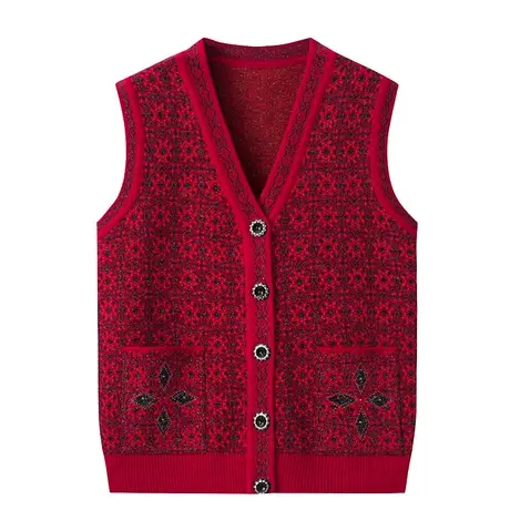 大码老年人服装秋冬马甲一体绒女奶奶毛衣针织衫坎肩老人背心开衫图片