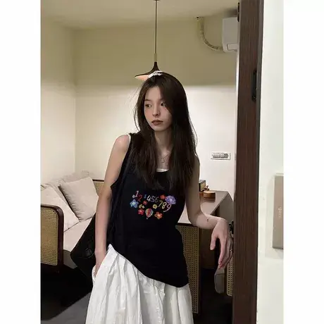 纯棉辣妹吊带背心无袖t恤女2025新款夏季外穿高级感宽松挂脖上衣图片