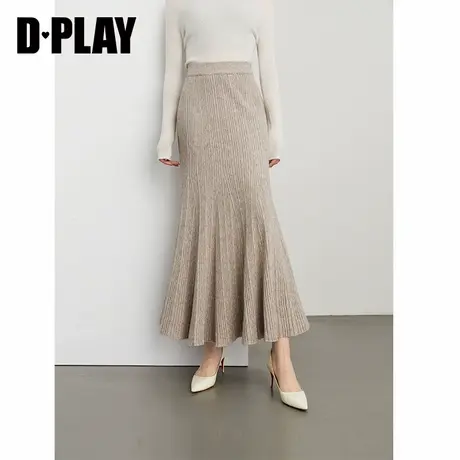 DPLAY【惠品】2025年春季新款流行加厚米色半身裙女针织裙子长裙图片
