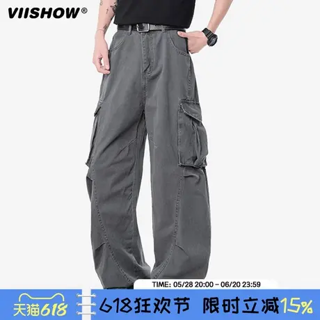 VIISHOW潮牌美式多口袋直筒做旧休闲裤男复古宽松阔腿潮流工装裤商品大图