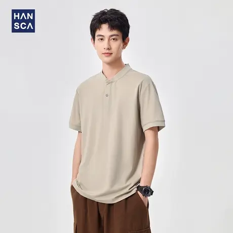 hansca60s高支丝光小珠地亨利领polo衫男夏季薄款弹力正肩短袖t恤商品大图